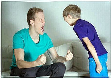 A father and his son who are screaming.